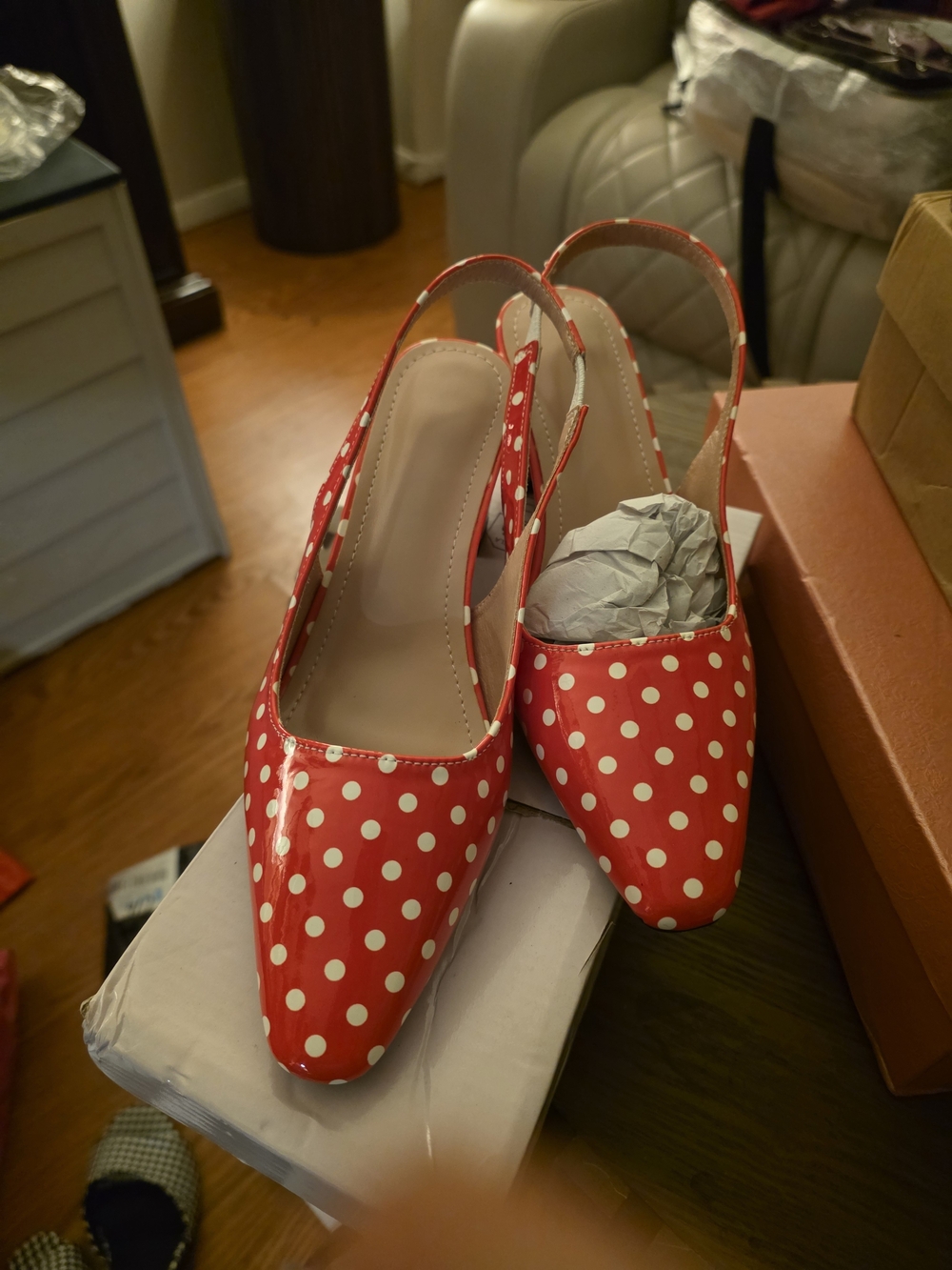 Women’s Red Polka Dot Slingback Mules